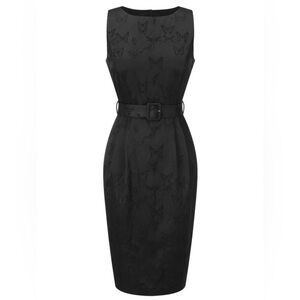 Black Sleeveless Butterflies Belted Solid Dress